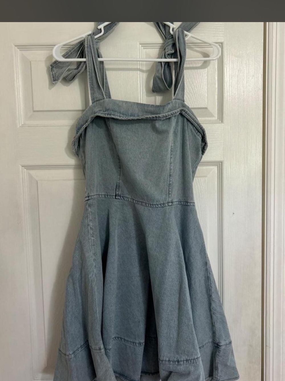 Light Wash Denim Tie-Strap Sundress